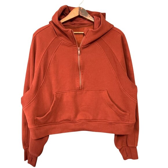 Brown Cropped Oversize Hoodie With Half-Zip & Front Pocket - Picture 1 of 5